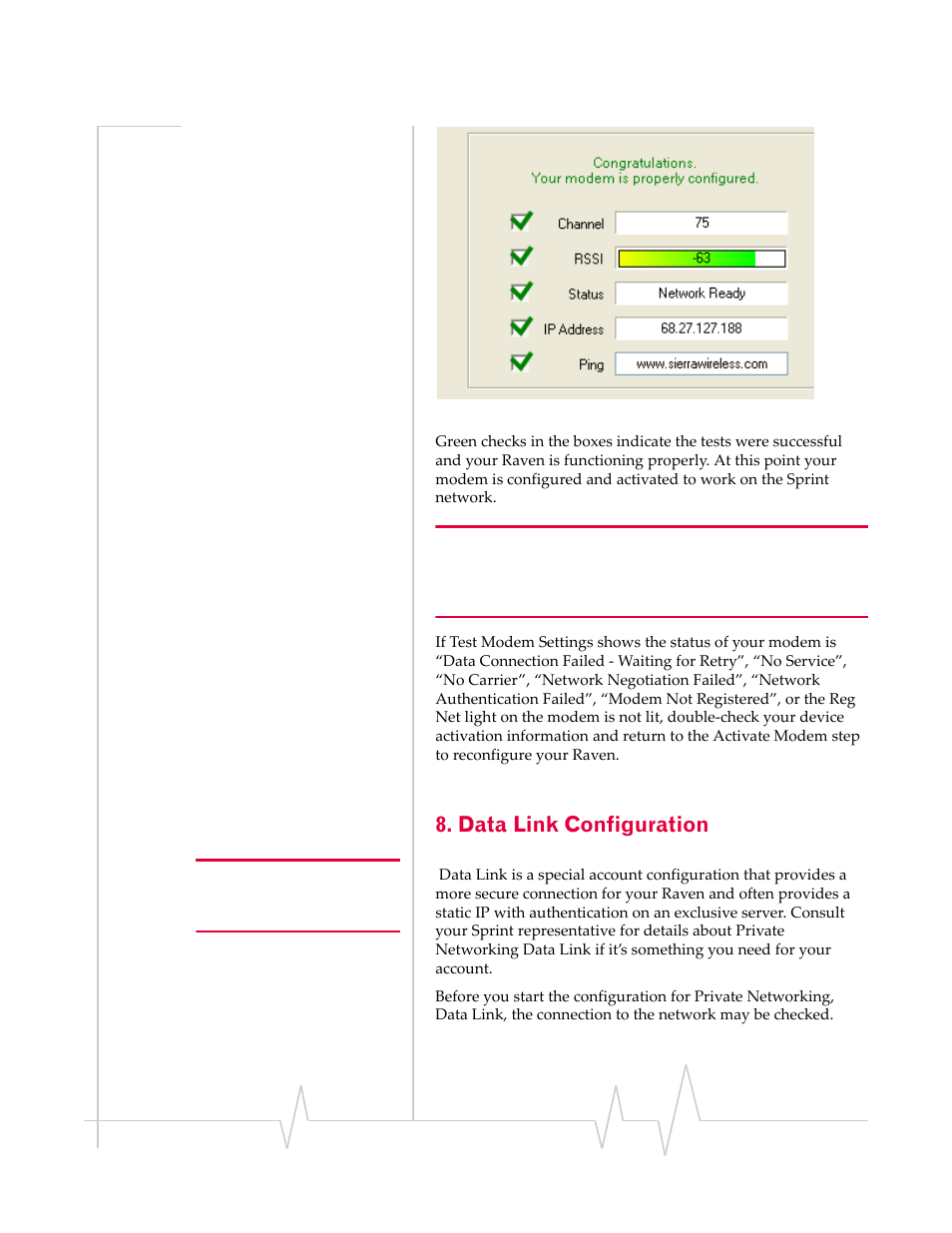 Data link configuration | Sierra Wireless RAVEN 1X 20070914 User Manual | Page 33 / 176