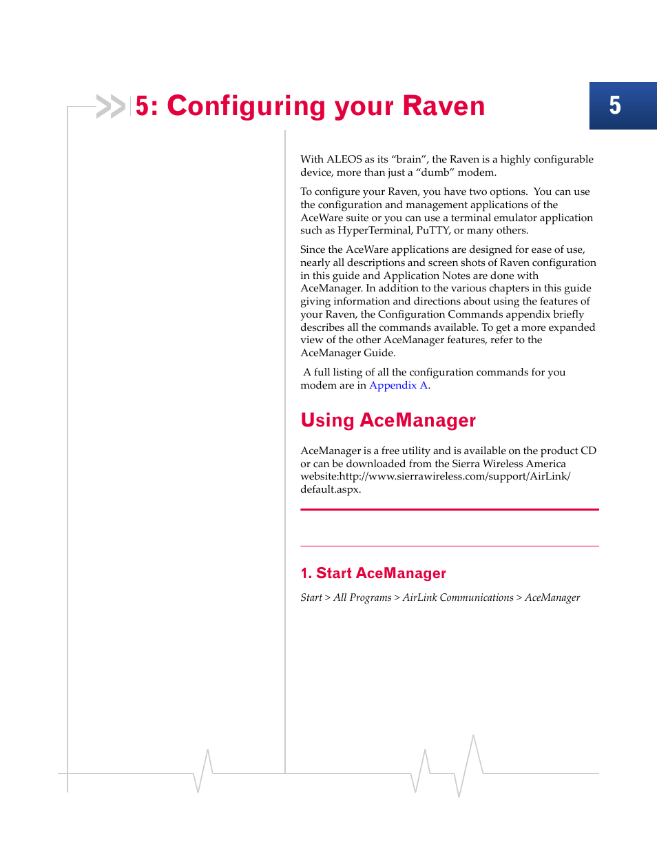 Configuring your raven, Using acemanager | Sierra Wireless RAVEN 1X 20070914 User Manual | Page 48 / 176