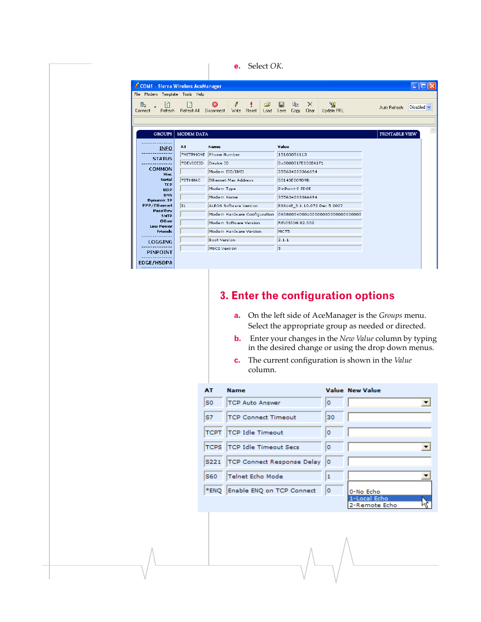 Enter the configuration options | Sierra Wireless RAVEN 1X 20070914 User Manual | Page 50 / 176