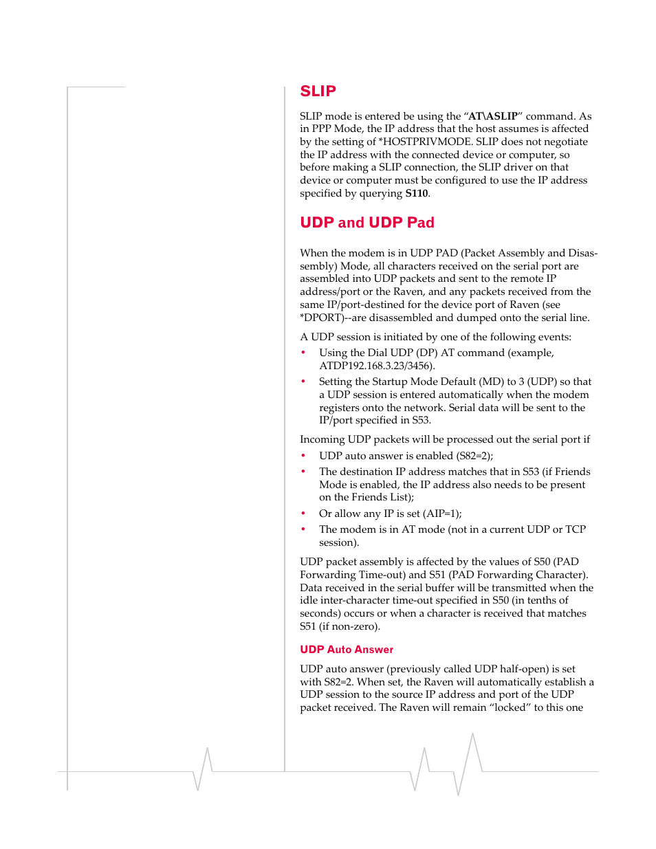 Slip, Udp and udp pad, Udp auto answer | Sierra Wireless RAVEN 1X 20070914 User Manual | Page 66 / 176