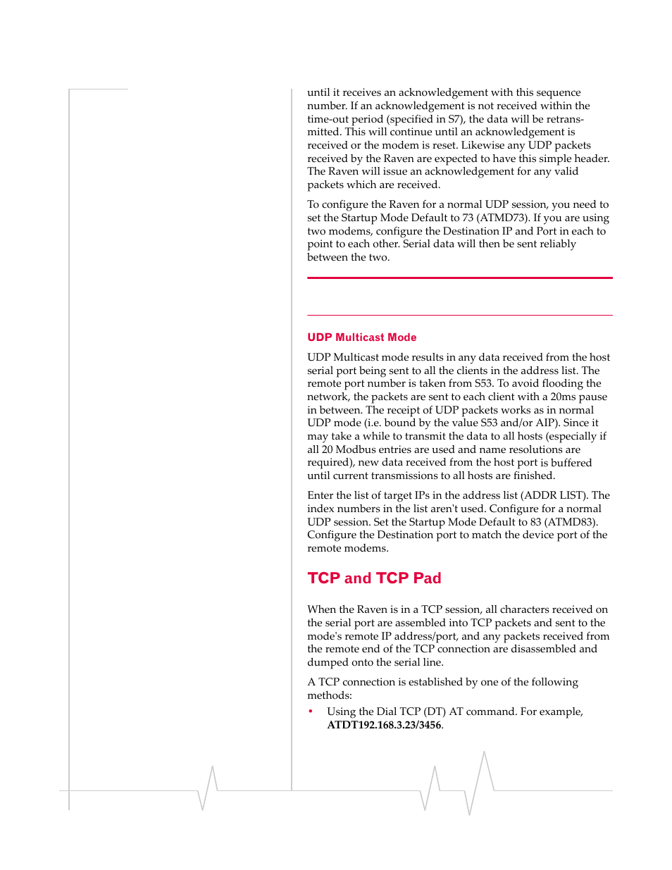 Tcp and tcp pad, Udp multicast mode | Sierra Wireless RAVEN 1X 20070914 User Manual | Page 68 / 176