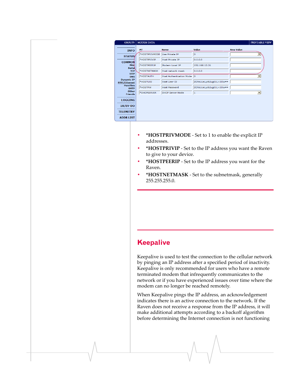 Keepalive | Sierra Wireless RAVEN 1X 20070914 User Manual | Page 72 / 176