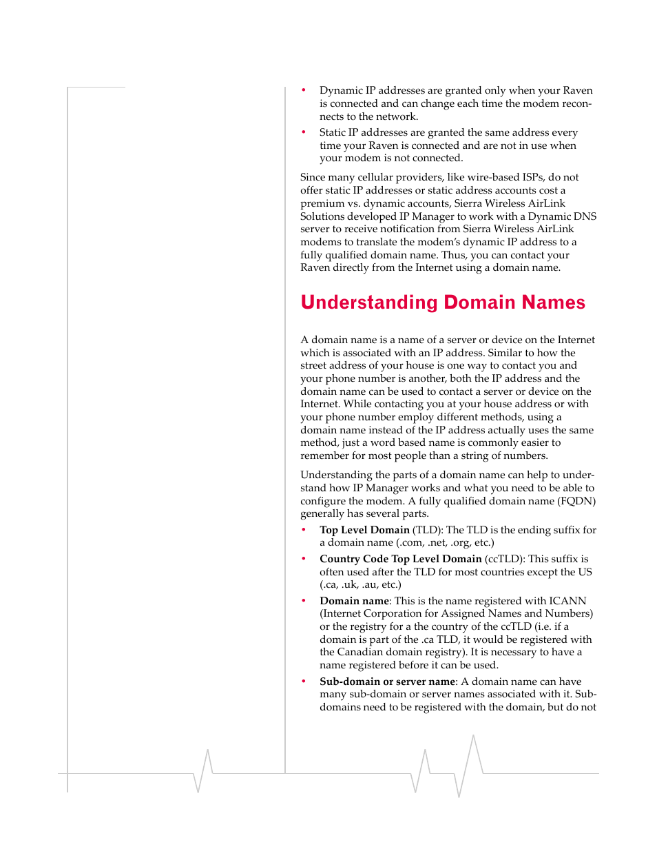 Understanding domain names, Understanding domain, Names | Sierra Wireless RAVEN 1X 20070914 User Manual | Page 76 / 176