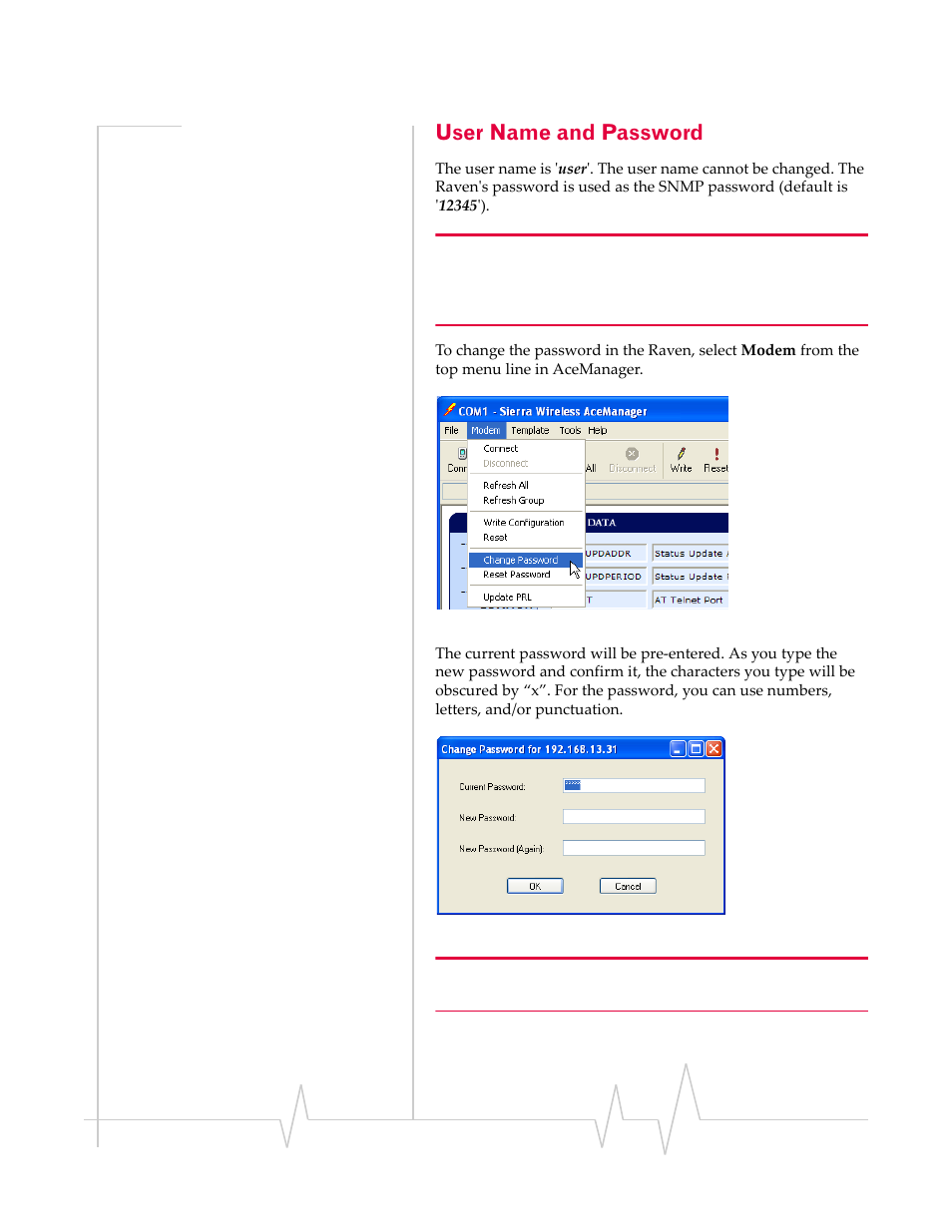 User name and password | Sierra Wireless RAVEN 1X 20070914 User Manual | Page 94 / 176