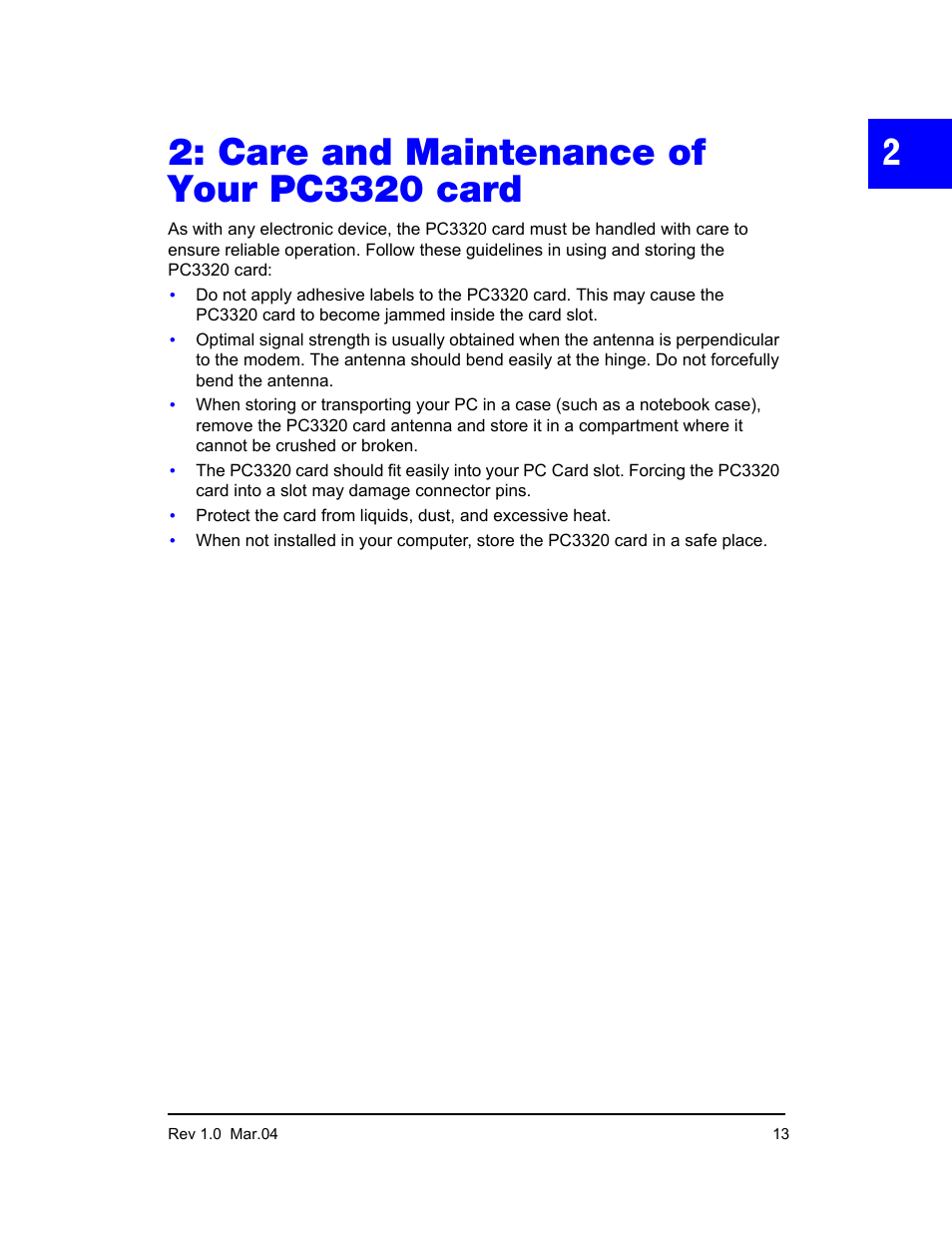 Care and maintenance of your pc3320 card | Sierra Wireless PC3320 User Manual | Page 15 / 40