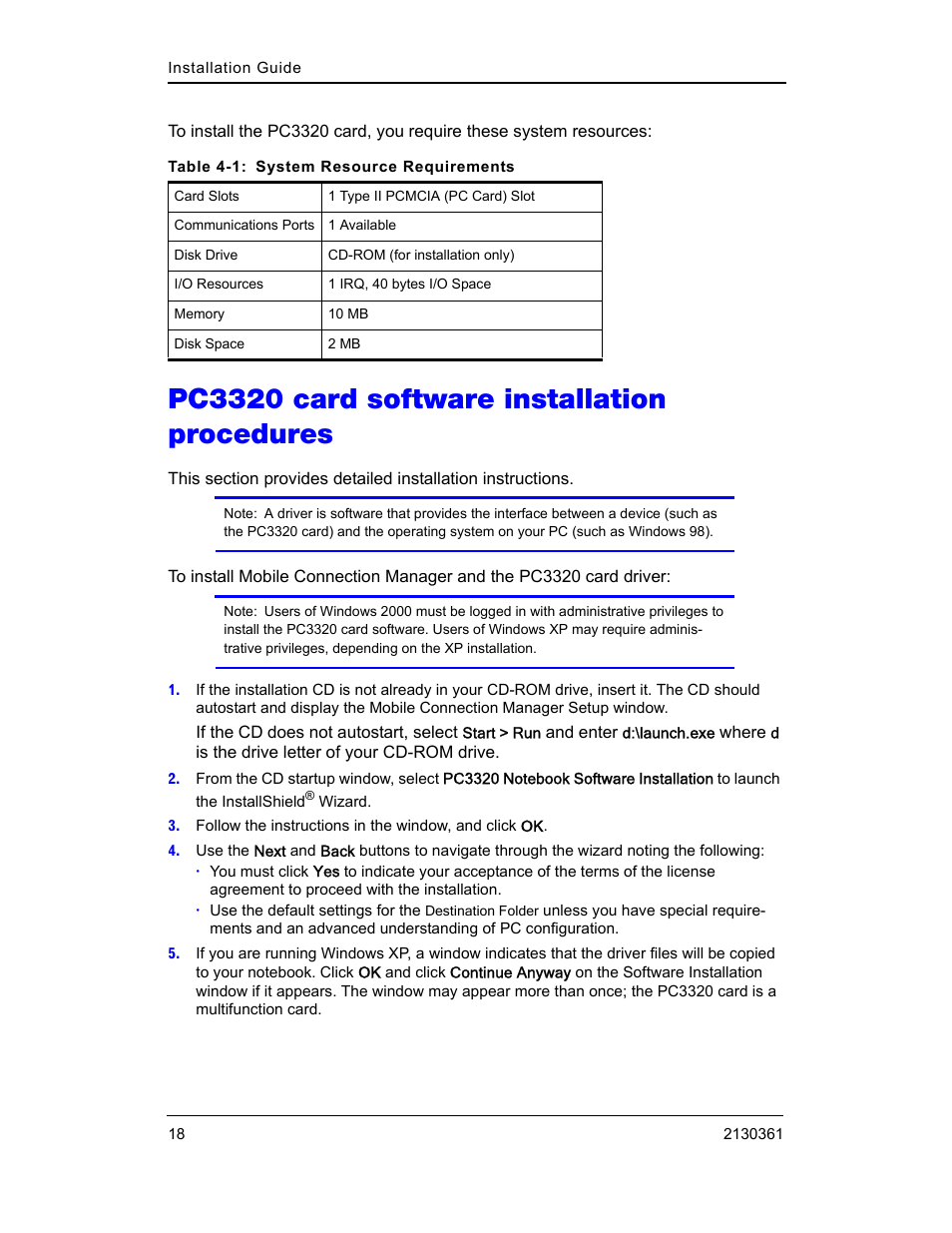 Pc3320 card software installation procedures | Sierra Wireless PC3320 User Manual | Page 20 / 40