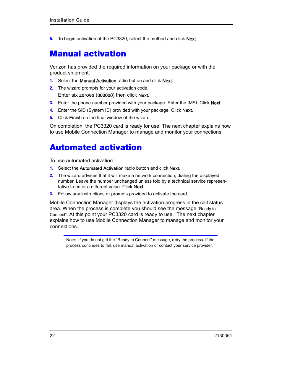 Manual activation, Automated activation | Sierra Wireless PC3320 User Manual | Page 24 / 40