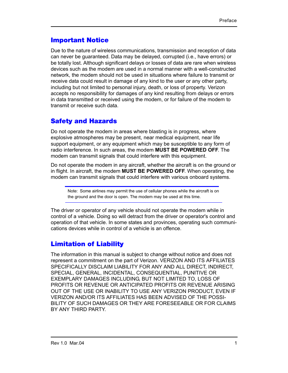 Important notice, Safety and hazards, Limitation of liability | Sierra Wireless PC3320 User Manual | Page 3 / 40