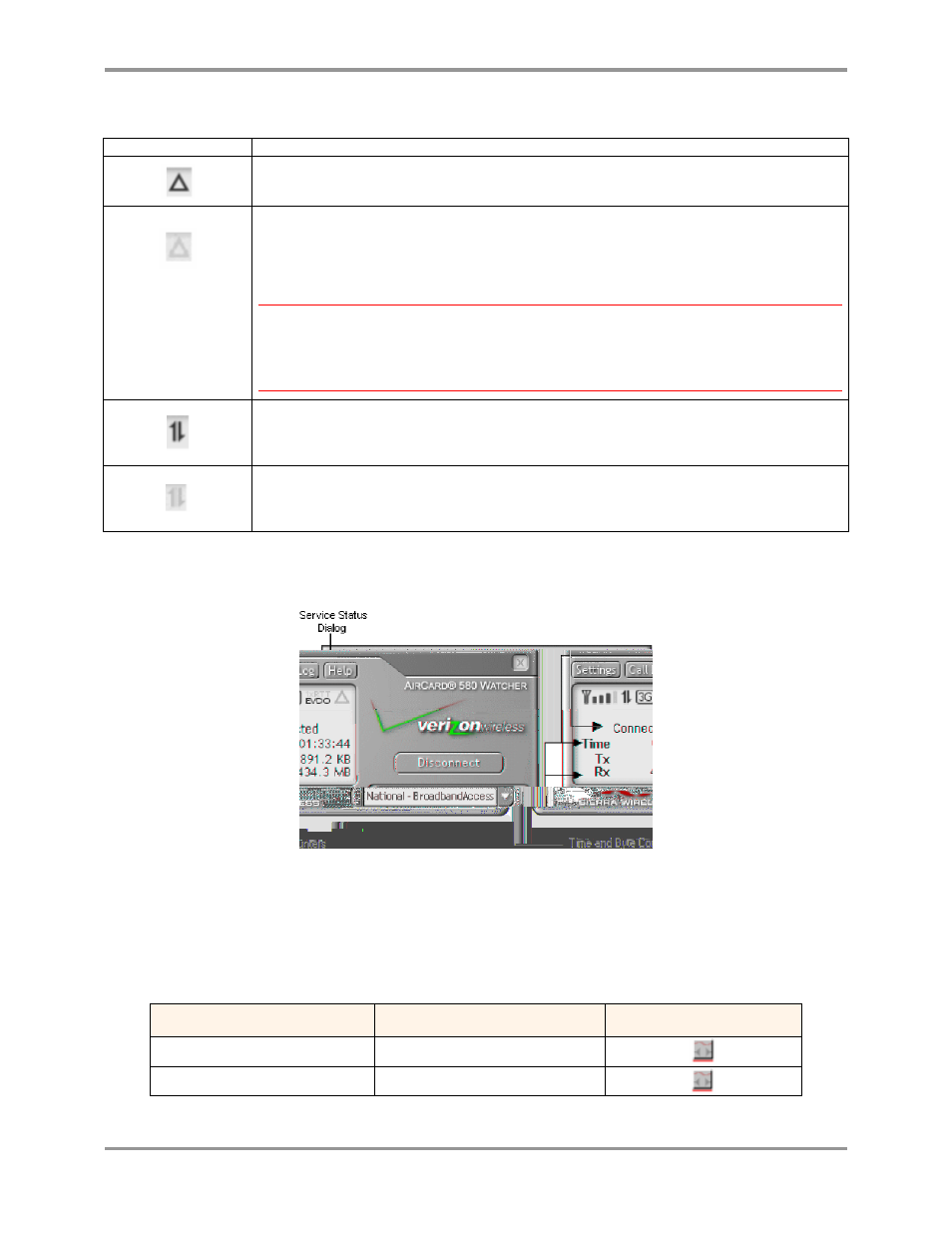 Service status area and counters | Sierra Wireless 580 User Manual | Page 21 / 41