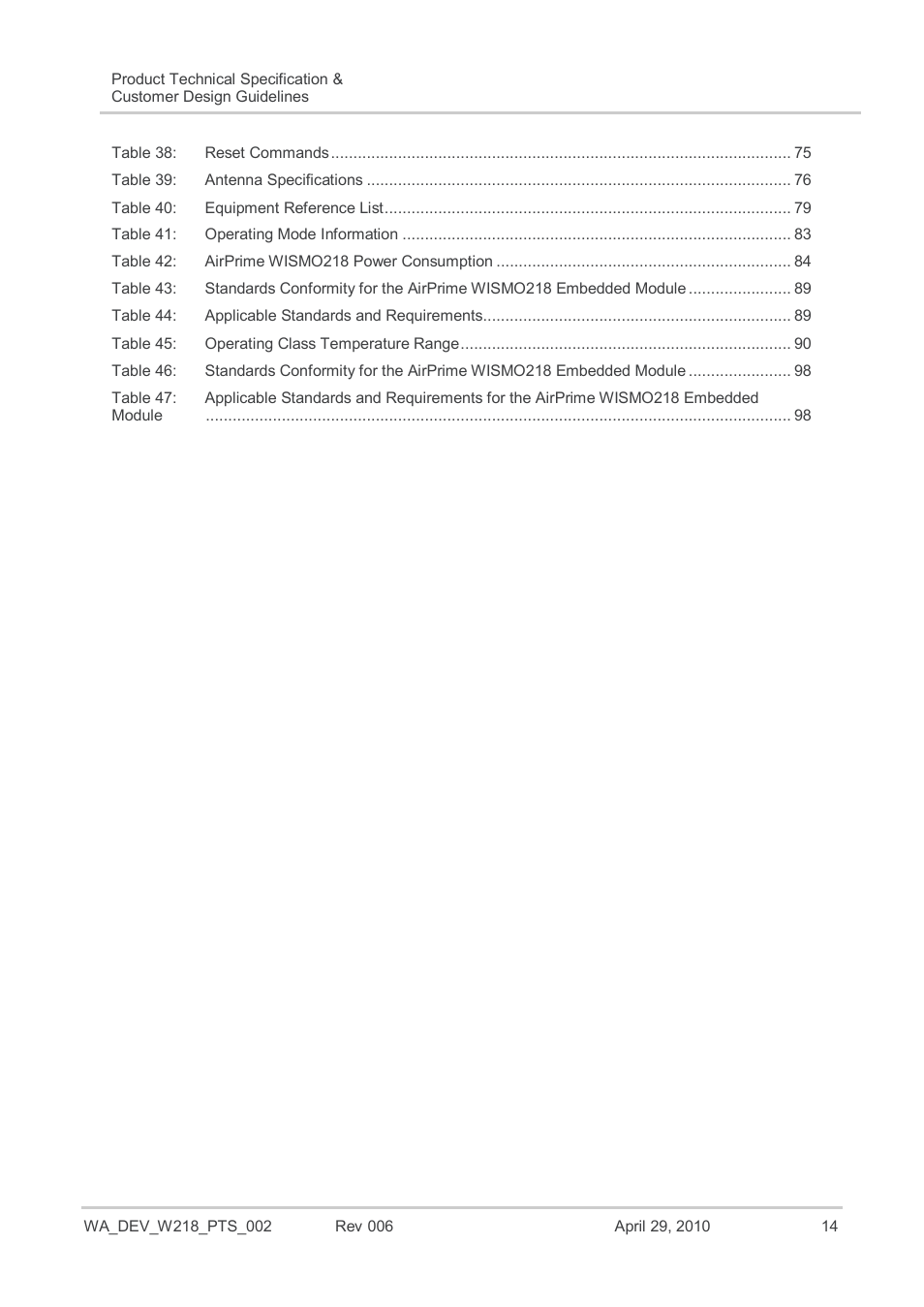 Sierra Wireless AIRPRIME WISMO218 User Manual | Page 14 / 103