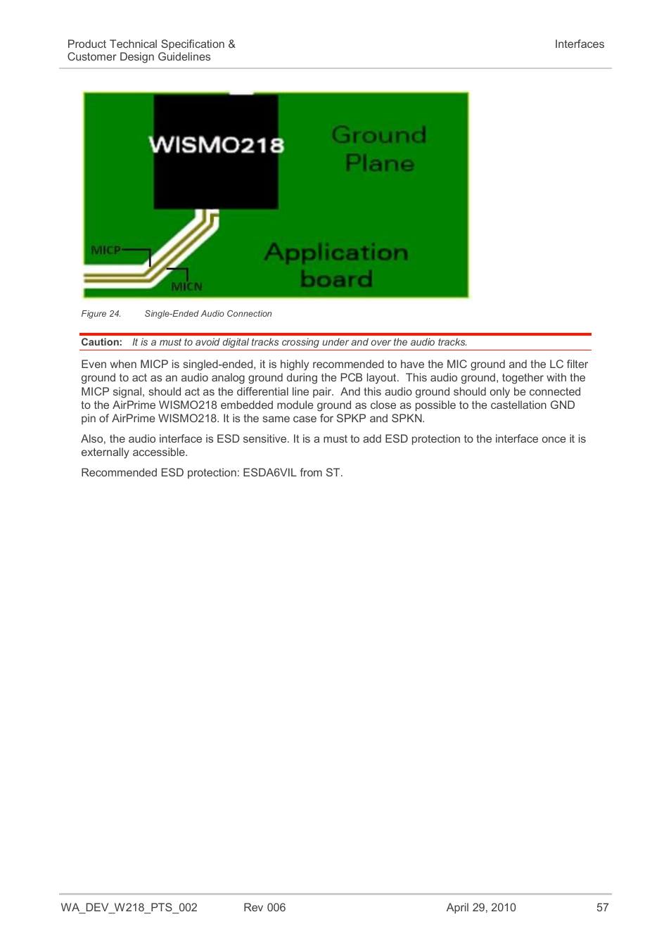 Figure 24, Single-ended audio connection | Sierra Wireless AIRPRIME WISMO218 User Manual | Page 57 / 103