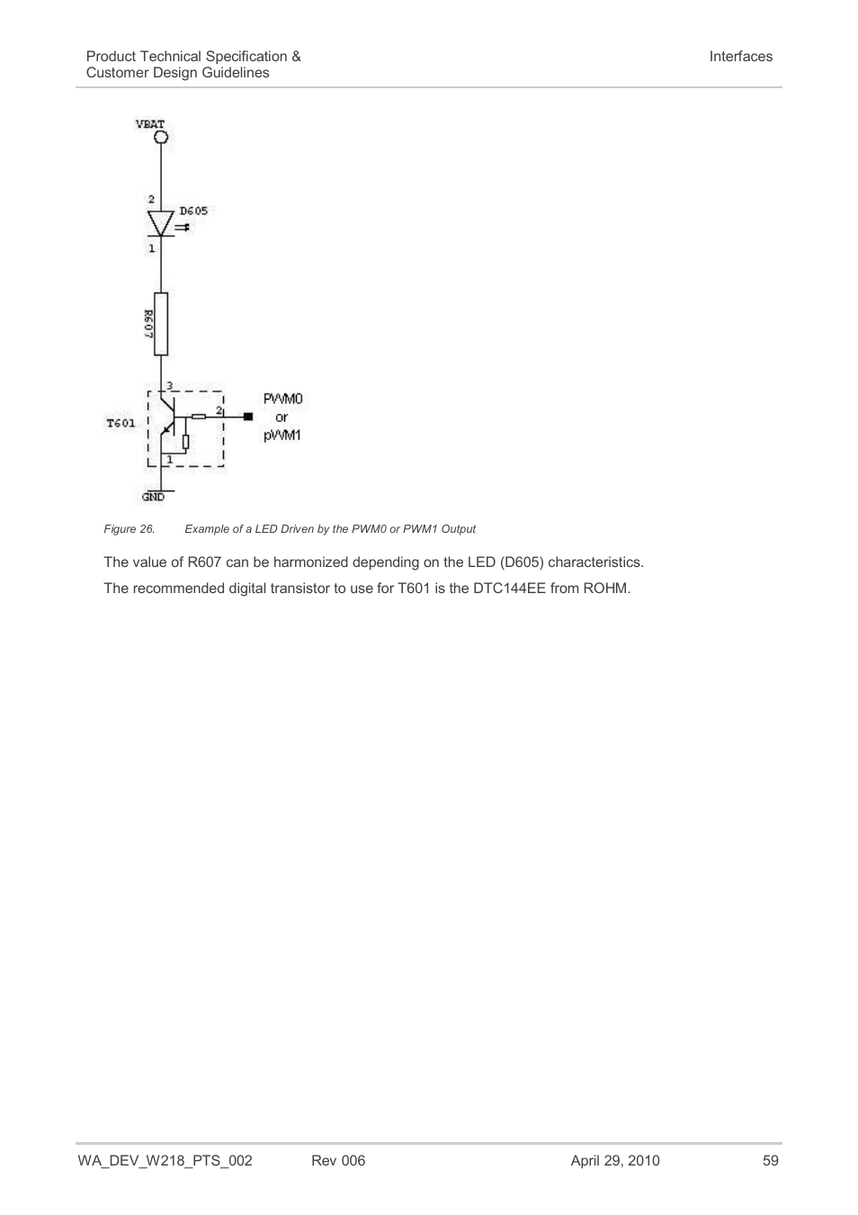 Figure 26, Example of a led driven by the pwm0 or pwm1 output | Sierra Wireless AIRPRIME WISMO218 User Manual | Page 59 / 103