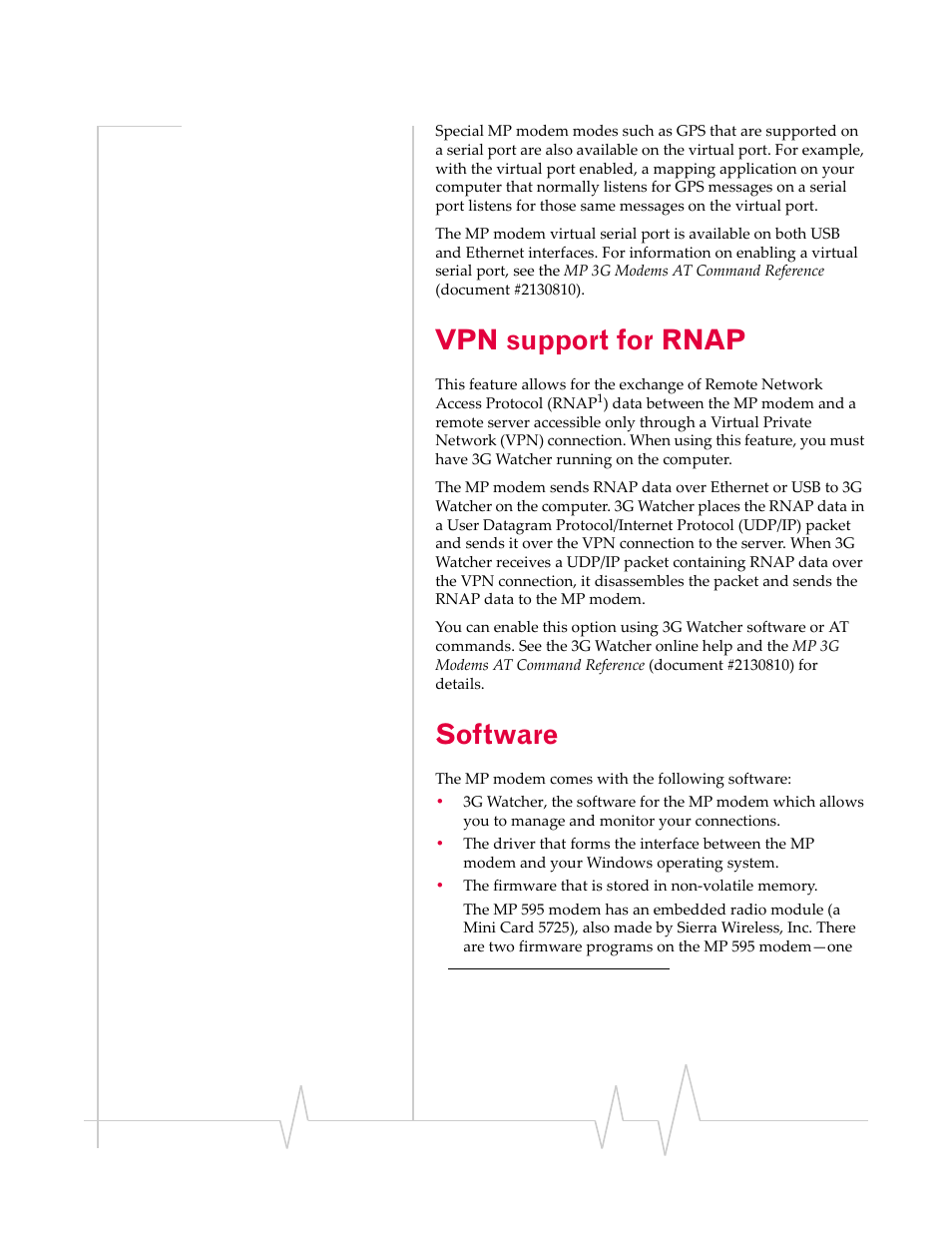 Vpn support for rnap, Software | Sierra Wireless MP 595 User Manual | Page 17 / 68