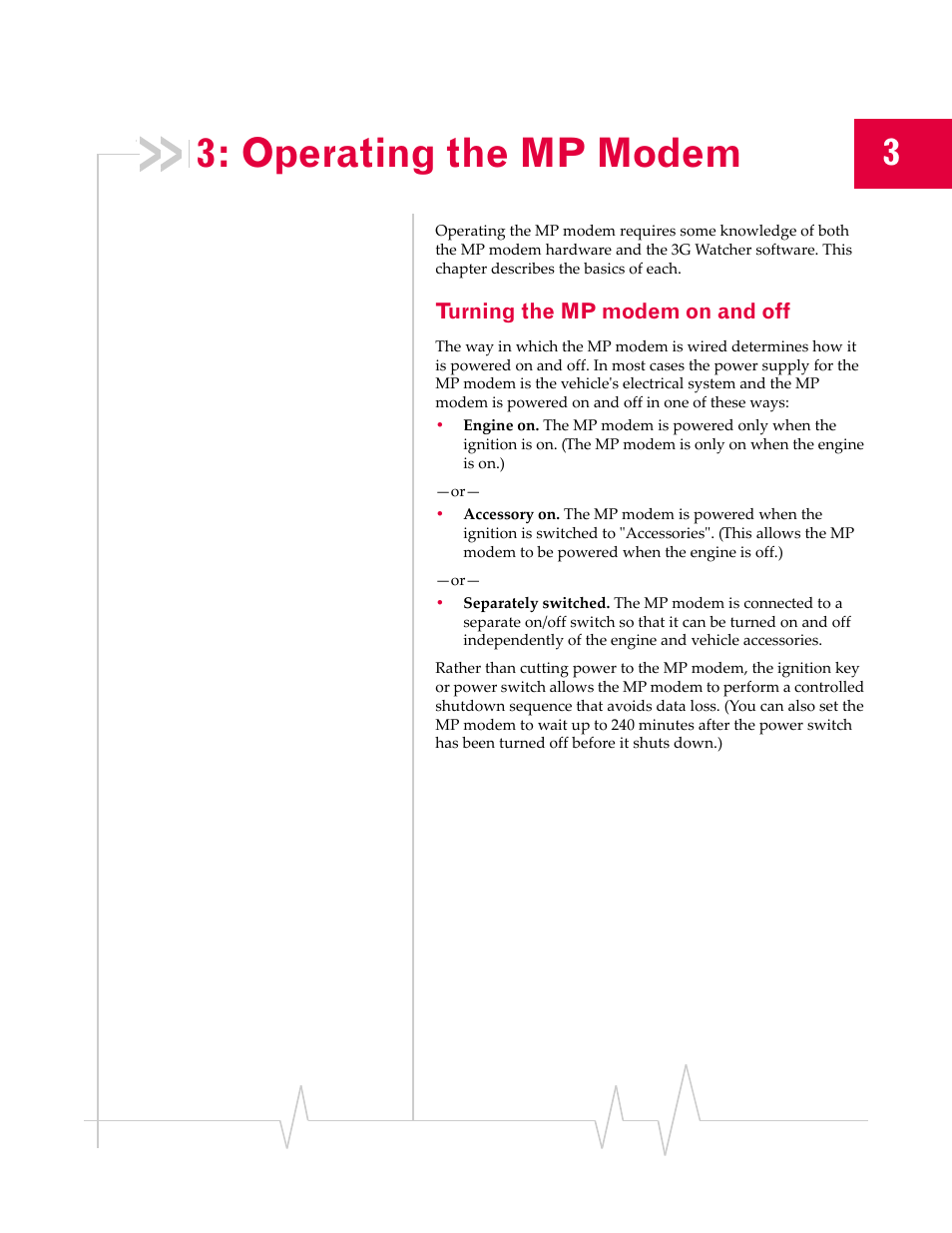 Operating the mp modem, Turning the mp modem on and off | Sierra Wireless MP 595 User Manual | Page 37 / 68