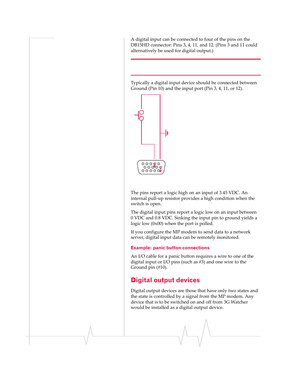 Digital output devices, Example: panic button connections | Sierra Wireless MP 595 User Manual | Page 45 / 68