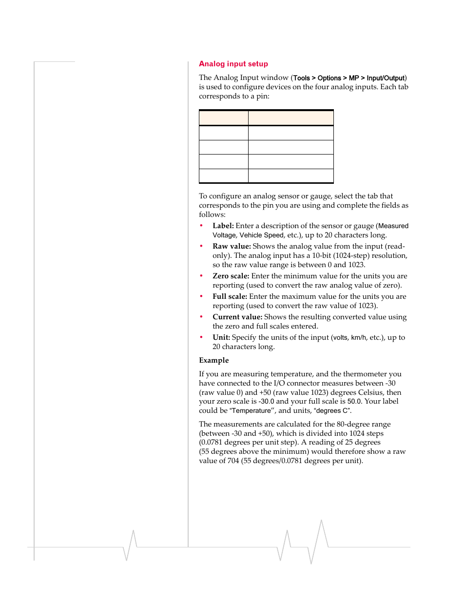 Analog input setup | Sierra Wireless MP 595 User Manual | Page 48 / 68