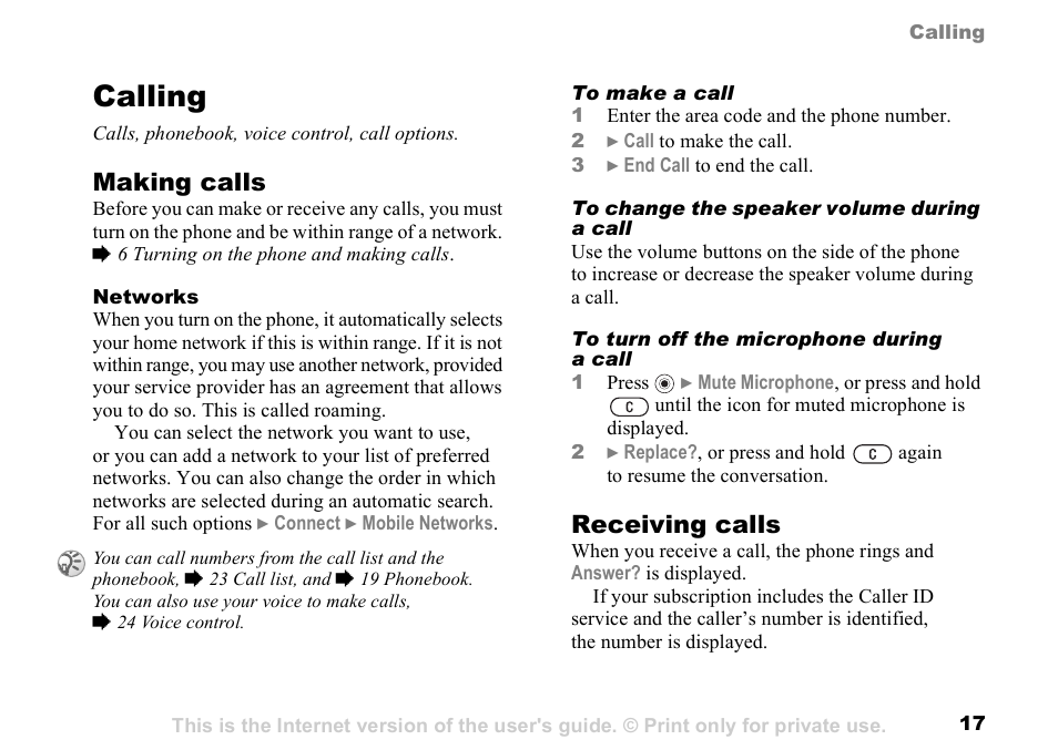 Calling, Making calls, Receiving calls | Sunway GSM 900 User Manual | Page 17 / 97