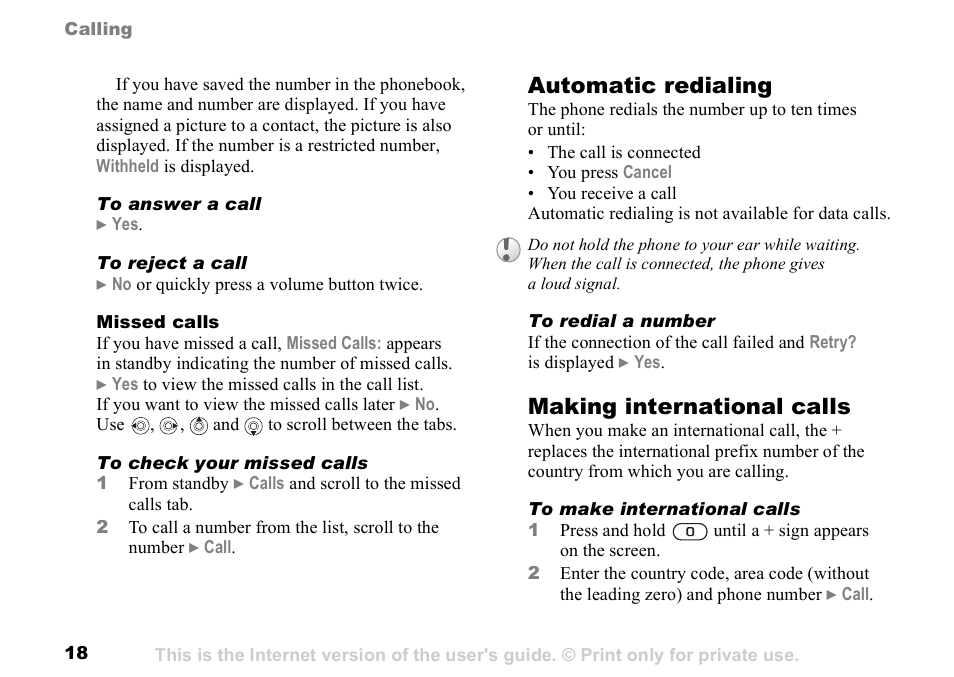 Automatic redialing, Making international calls | Sunway GSM 900 User Manual | Page 18 / 97