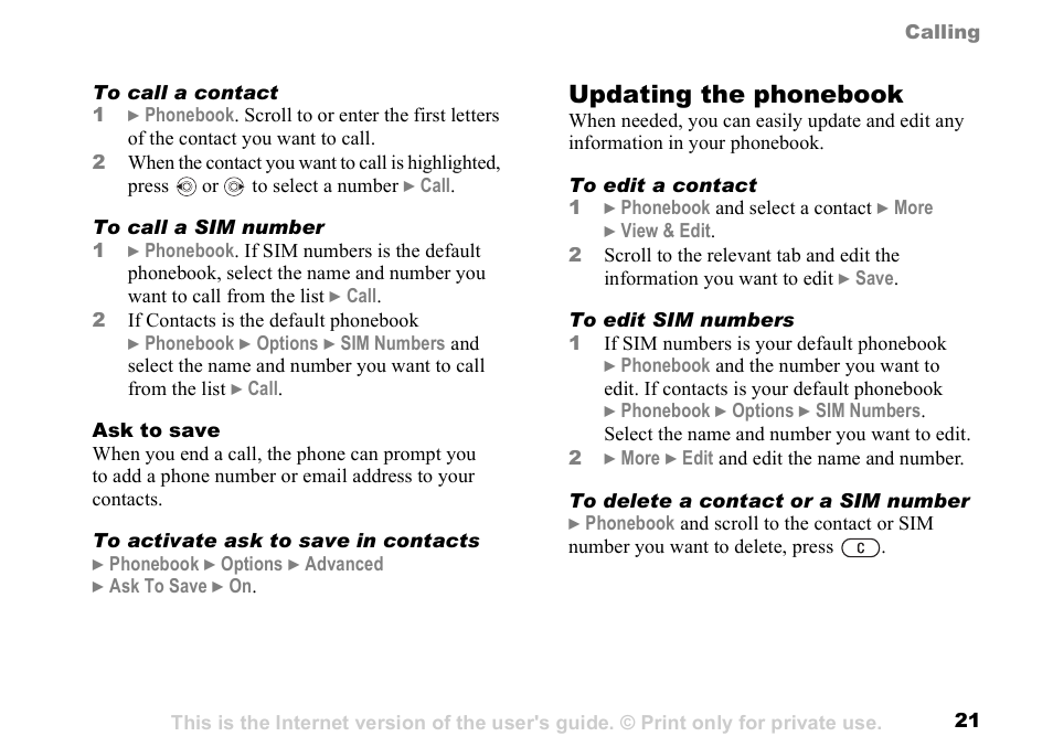 Updating the phonebook | Sunway GSM 900 User Manual | Page 21 / 97