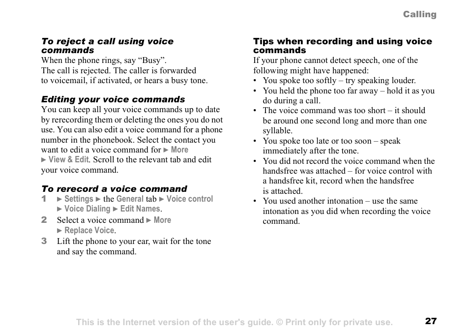 27 tips when recording and, Using voice commands | Sunway GSM 900 User Manual | Page 27 / 97