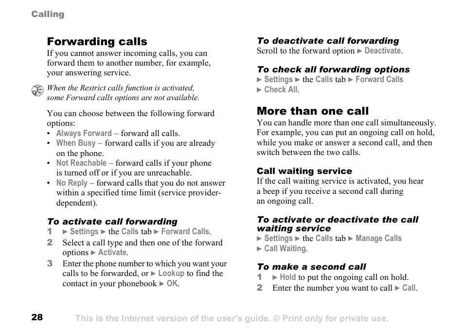 Forwarding calls, More than one call | Sunway GSM 900 User Manual | Page 28 / 97
