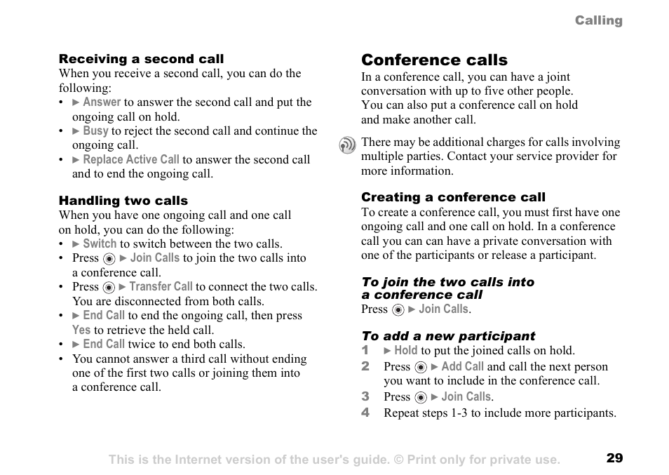 Conference calls | Sunway GSM 900 User Manual | Page 29 / 97