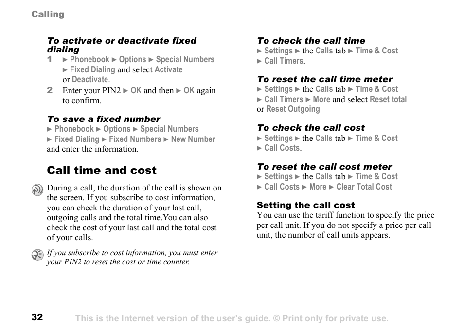 Call time and cost | Sunway GSM 900 User Manual | Page 32 / 97