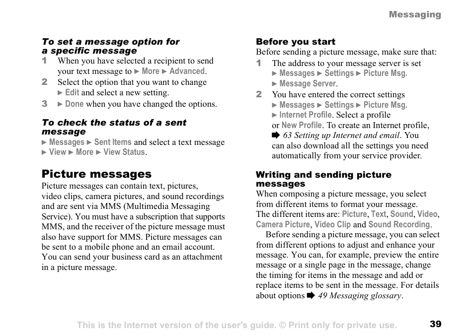 Picture messages | Sunway GSM 900 User Manual | Page 39 / 97