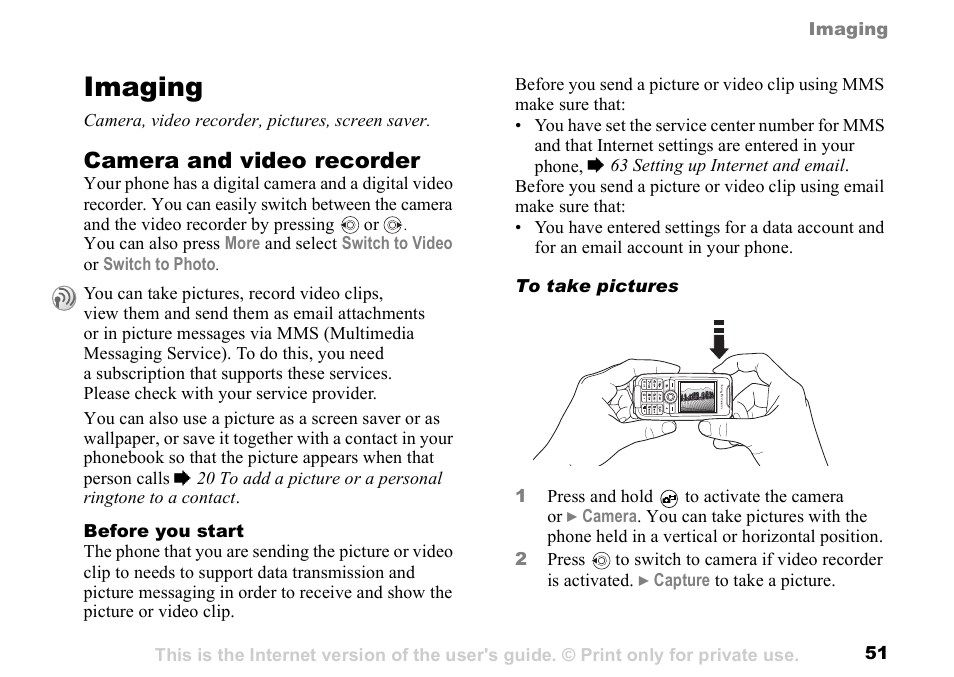 Imaging, Camera and video recorder | Sunway GSM 900 User Manual | Page 51 / 97