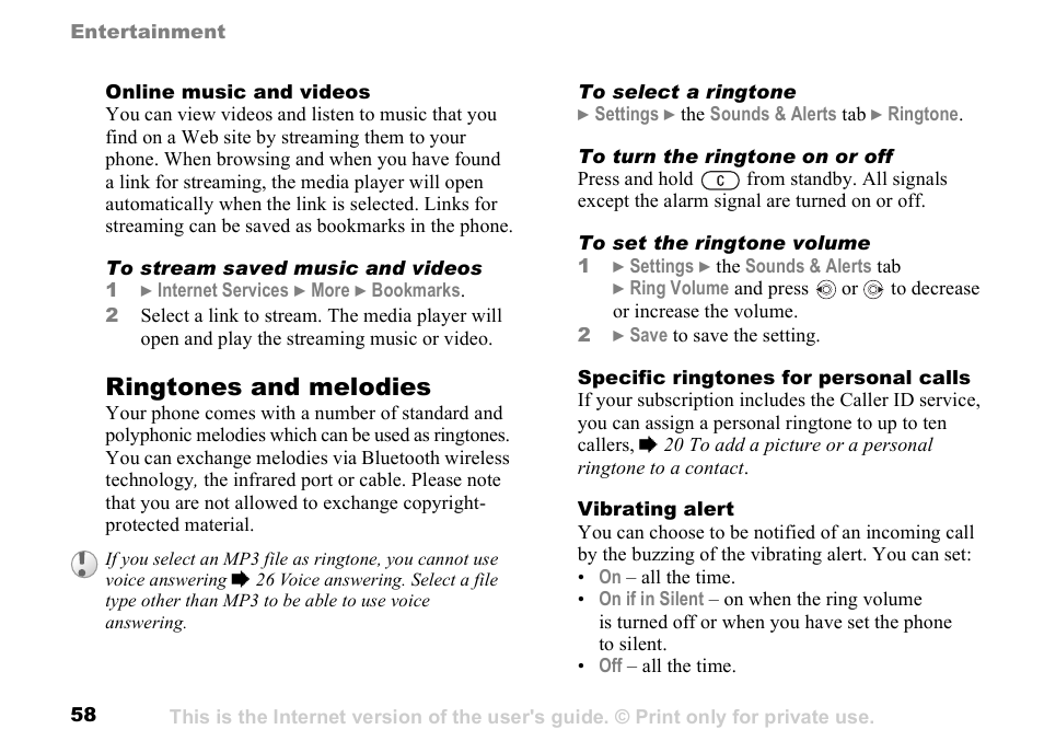 Ringtones and melodies | Sunway GSM 900 User Manual | Page 58 / 97