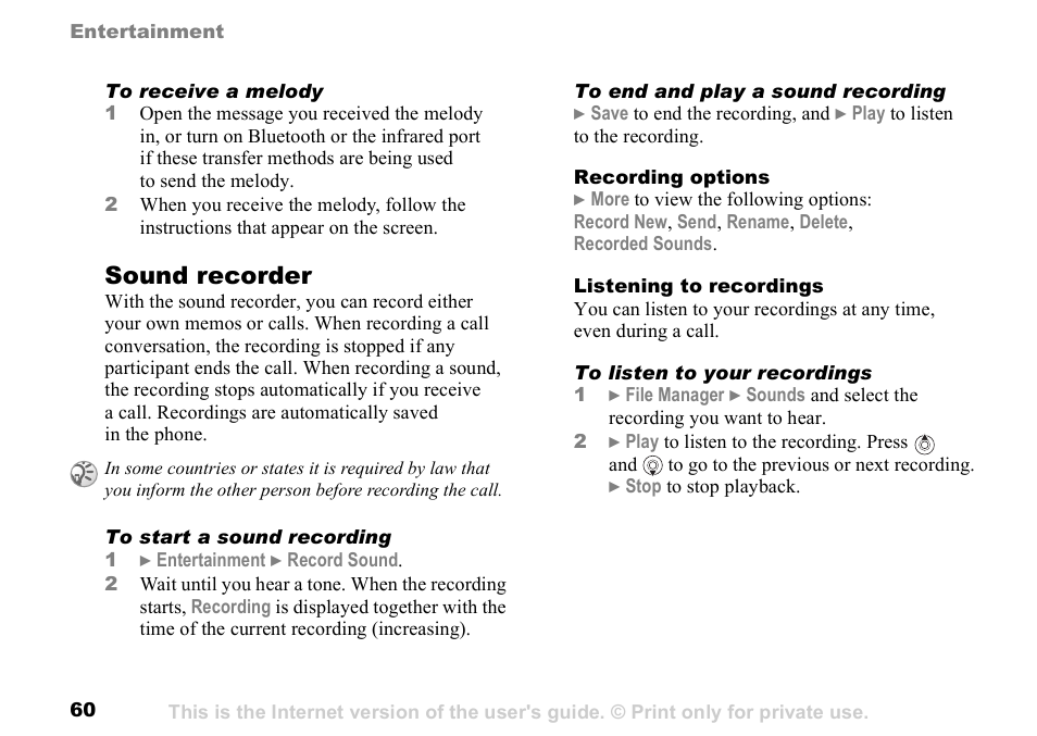 Sound recorder | Sunway GSM 900 User Manual | Page 60 / 97