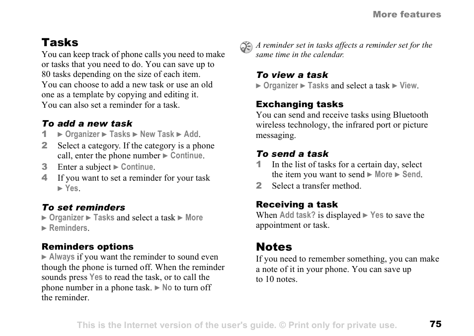 Tasks | Sunway GSM 900 User Manual | Page 75 / 97