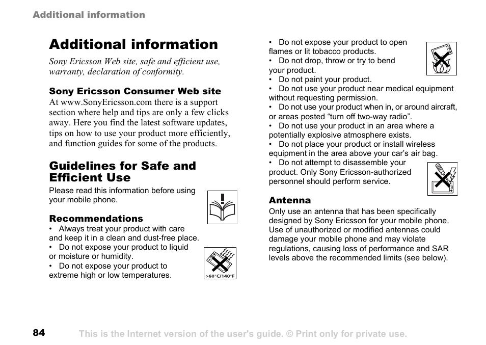 Additional information, Guidelines for safe and efficient use | Sunway GSM 900 User Manual | Page 84 / 97