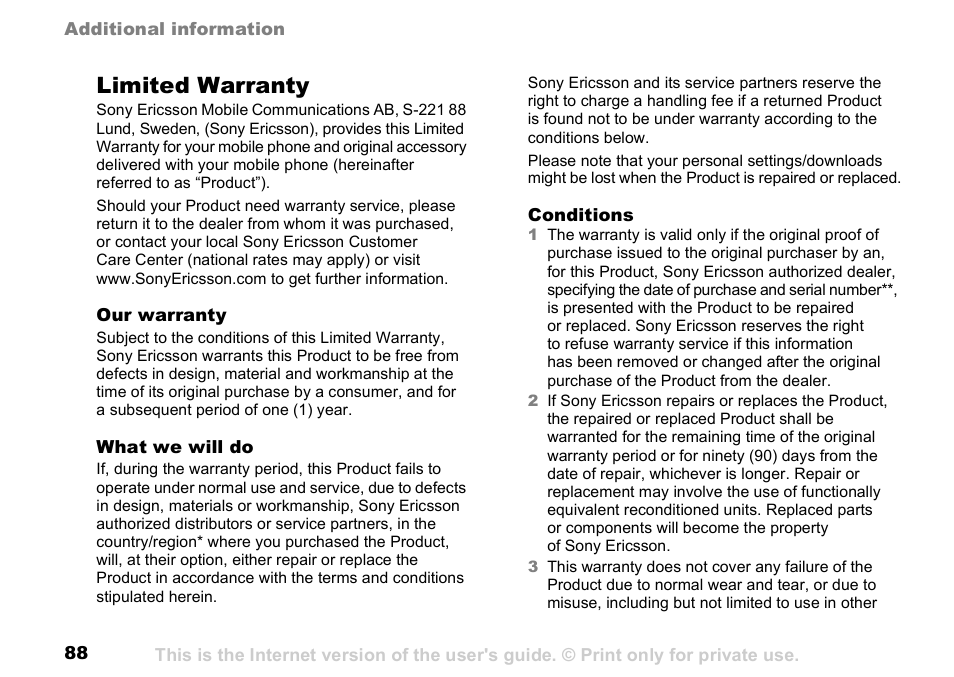 Limited warranty | Sunway GSM 900 User Manual | Page 88 / 97