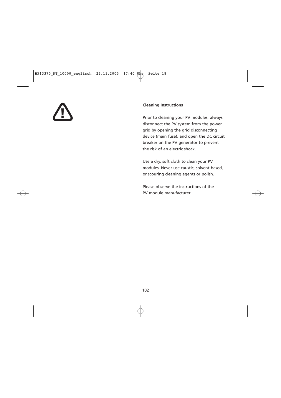 Cleaning instructions | Sunway NT 10000 User Manual | Page 18 / 82