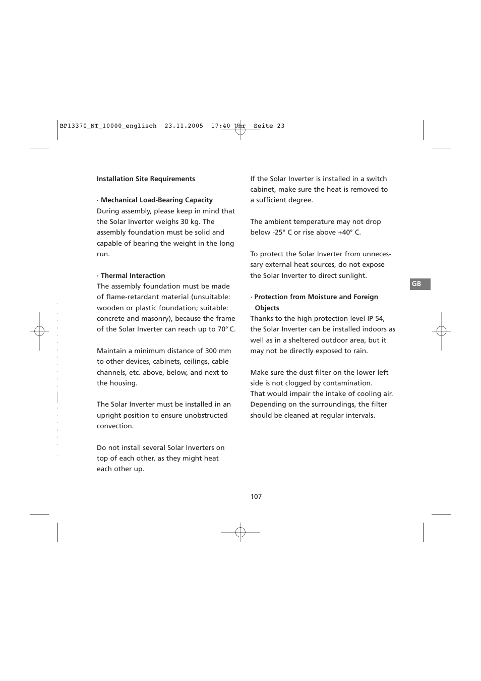 Installation site requirements | Sunway NT 10000 User Manual | Page 23 / 82
