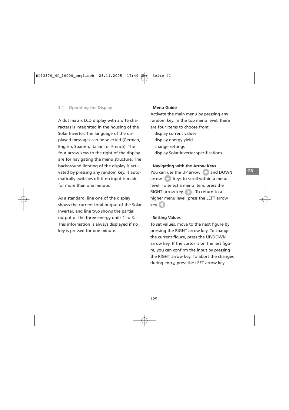 Menu guide, Navigating with the arrow keys, Setting values | Sunway NT 10000 User Manual | Page 41 / 82