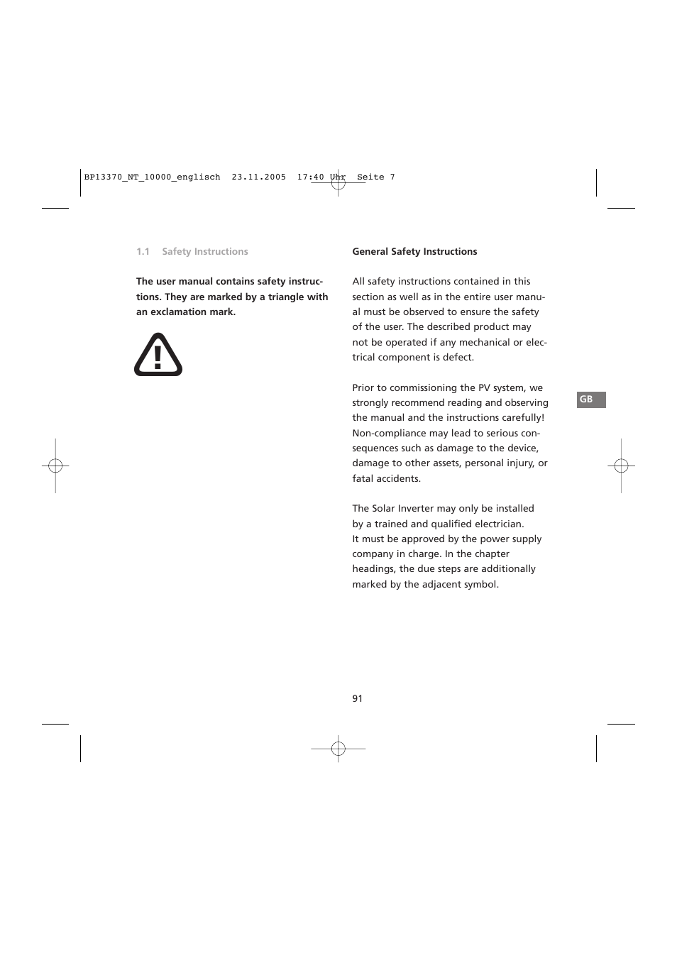 General safety instructions | Sunway NT 10000 User Manual | Page 7 / 82