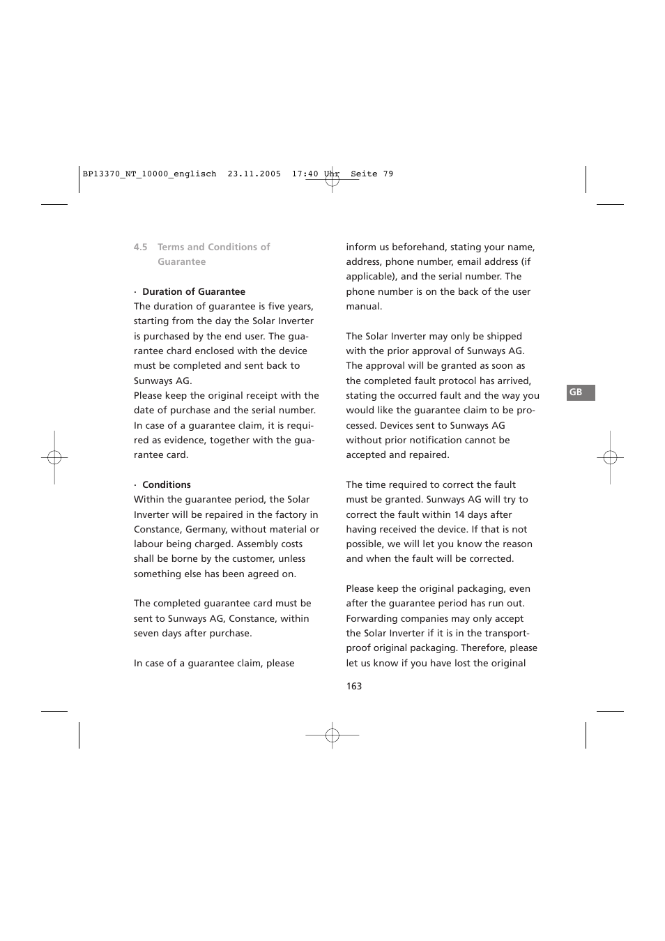 Duration of guarantee, conditions, Exclusion of liability | Sunway NT 10000 User Manual | Page 79 / 82