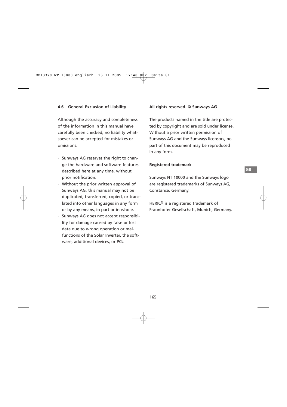 Rights, registered trademarks | Sunway NT 10000 User Manual | Page 81 / 82