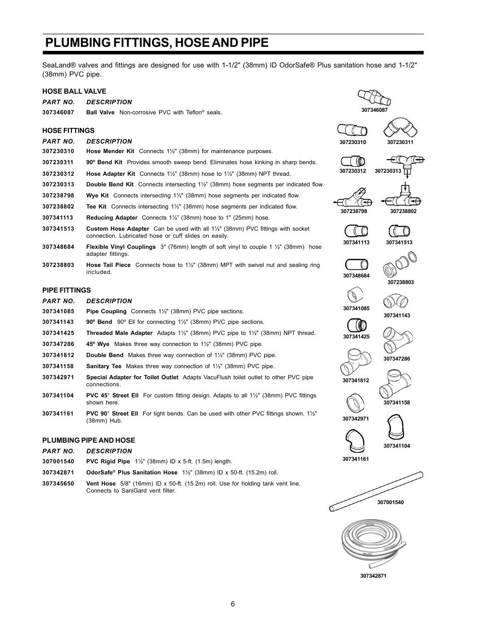 Plumbing fittings for hose and pipe, Plumbing fittings, hose and pipe | SeaLand BASIC HOLDING TANK SYSTEM User Manual | Page 6 / 8