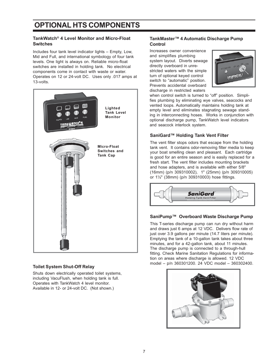 Optional hts components | SeaLand BASIC HOLDING TANK SYSTEM User Manual | Page 7 / 8