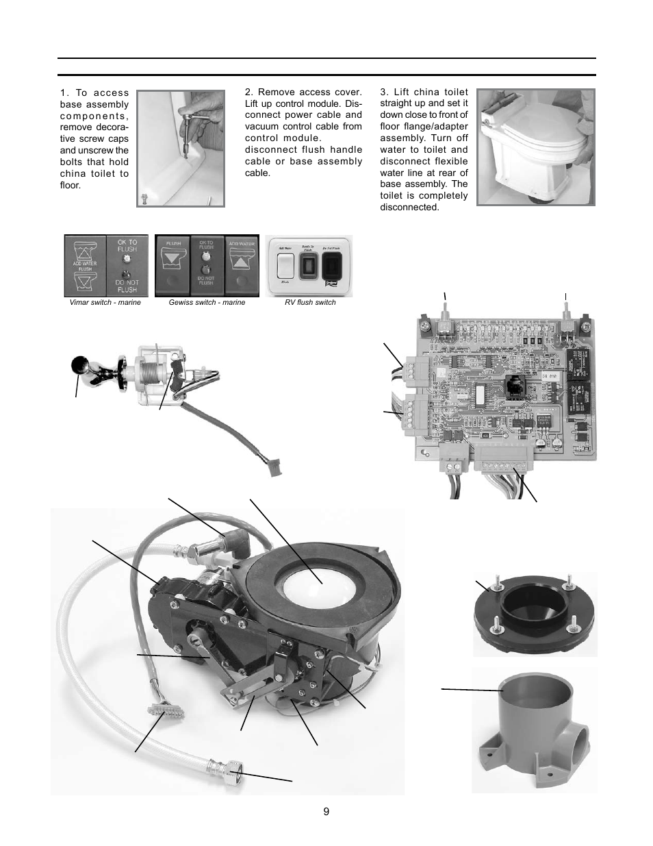 Flush mechanism components | SeaLand 3000 User Manual | Page 9 / 24
