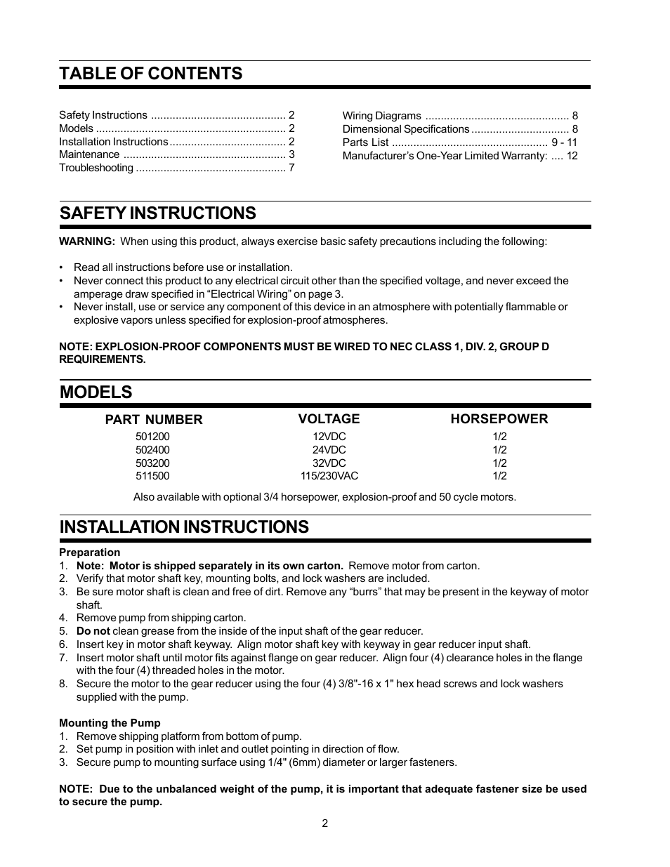 SeaLand Vacuum Pump User Manual | Page 2 / 12