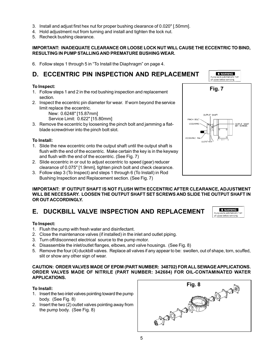 D. eccentric pin inspection and replacement, E. duckbill valve inspection and replacement | SeaLand Vacuum Pump User Manual | Page 5 / 12