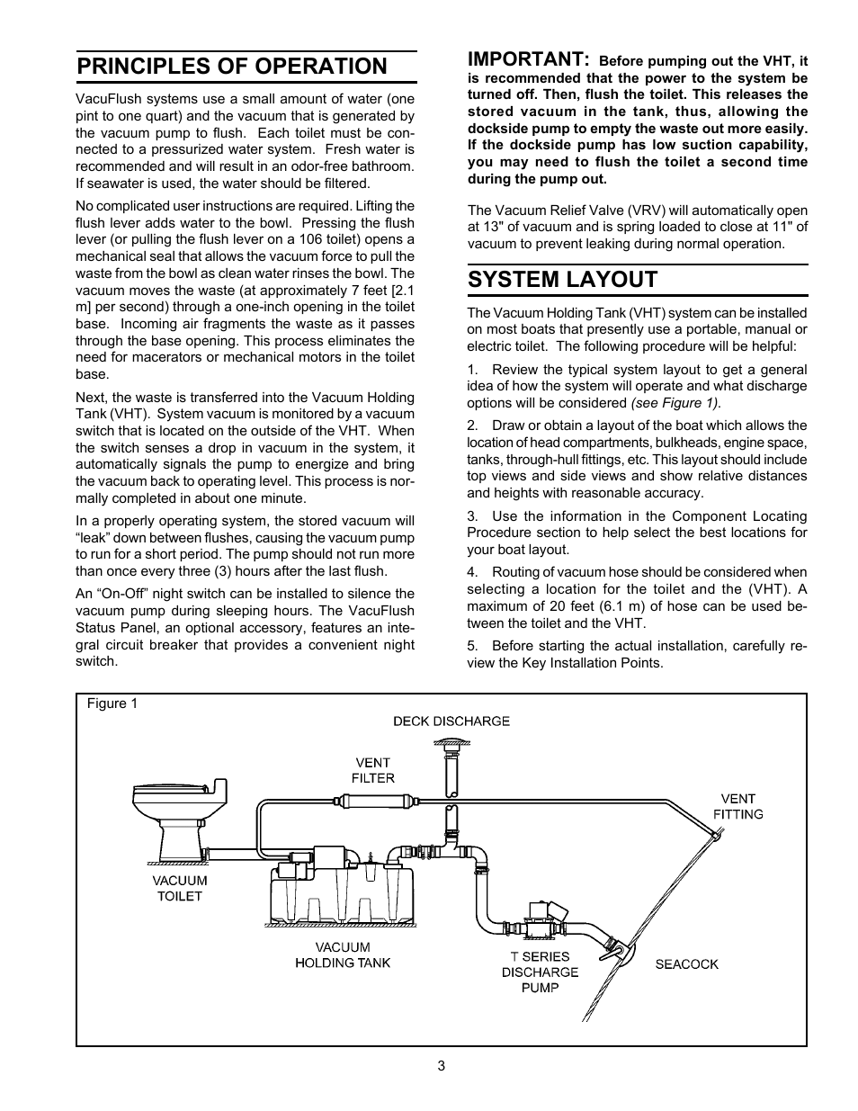 Principles of operation system layout, Important | SeaLand VACUUM HOLDING TANK User Manual | Page 3 / 8