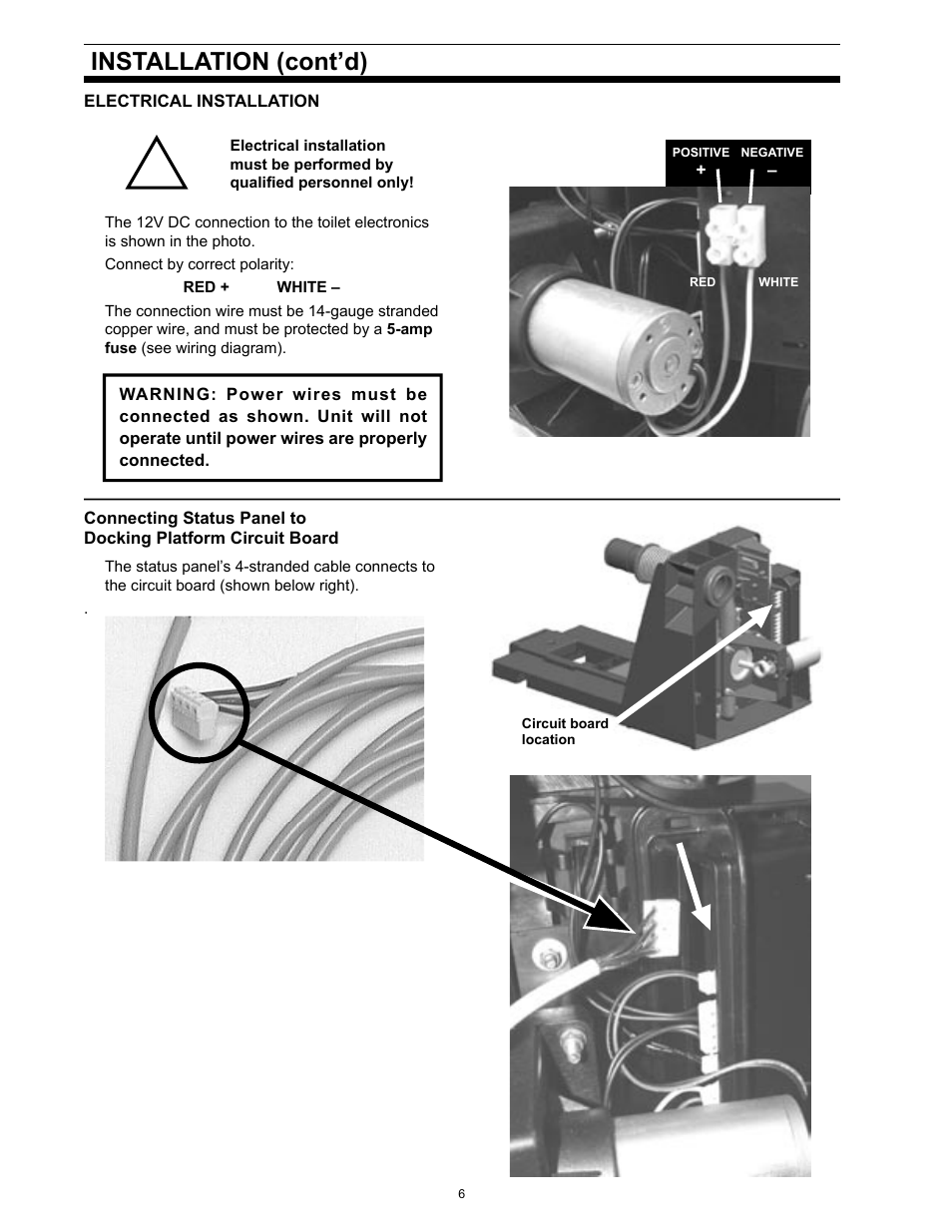 Electrical installation, Installation (cont’d) | SeaLand 1 2500 Series User Manual | Page 6 / 12