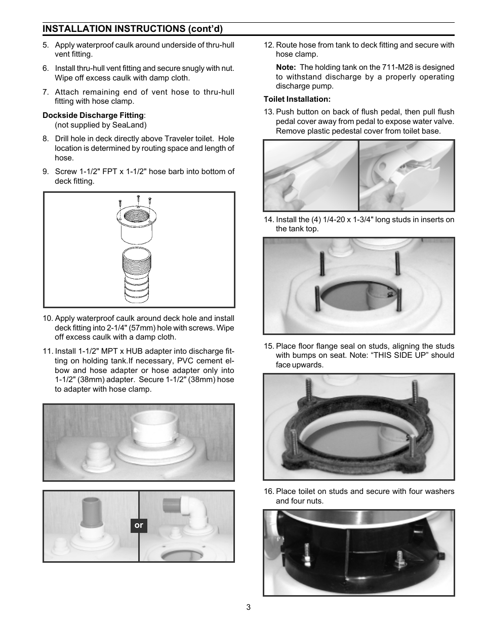 Dockside discharge fitting, Toilet | SeaLand 711-M28 User Manual | Page 3 / 8