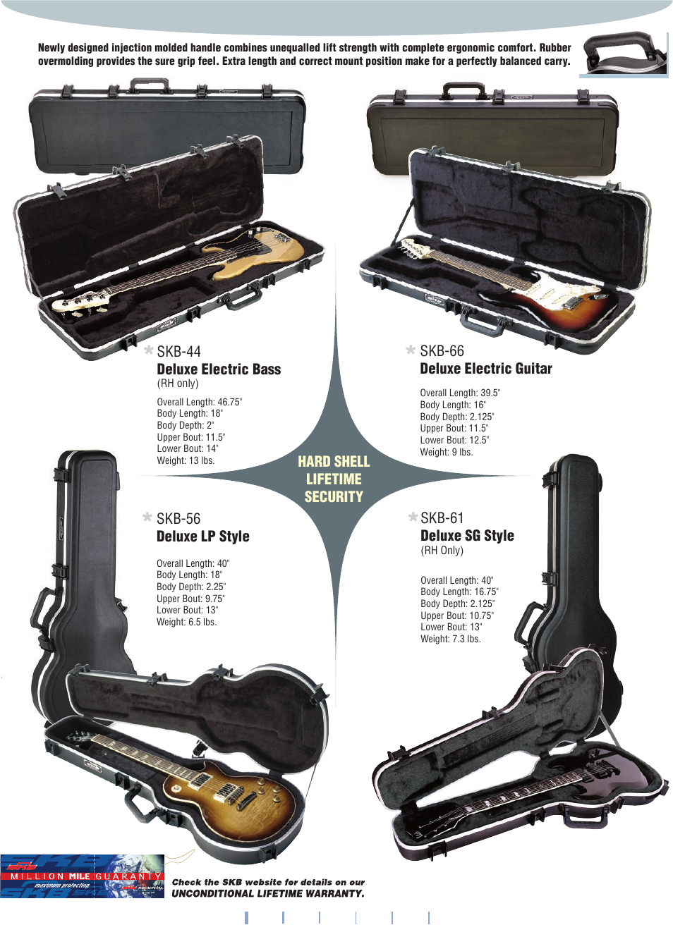 Skb-56 deluxe lp style, Skb-61 deluxe sg style, Skb-44 deluxe electric bass | SKB Contoured Case for `Flying V' -58 User Manual | Page 4 / 8