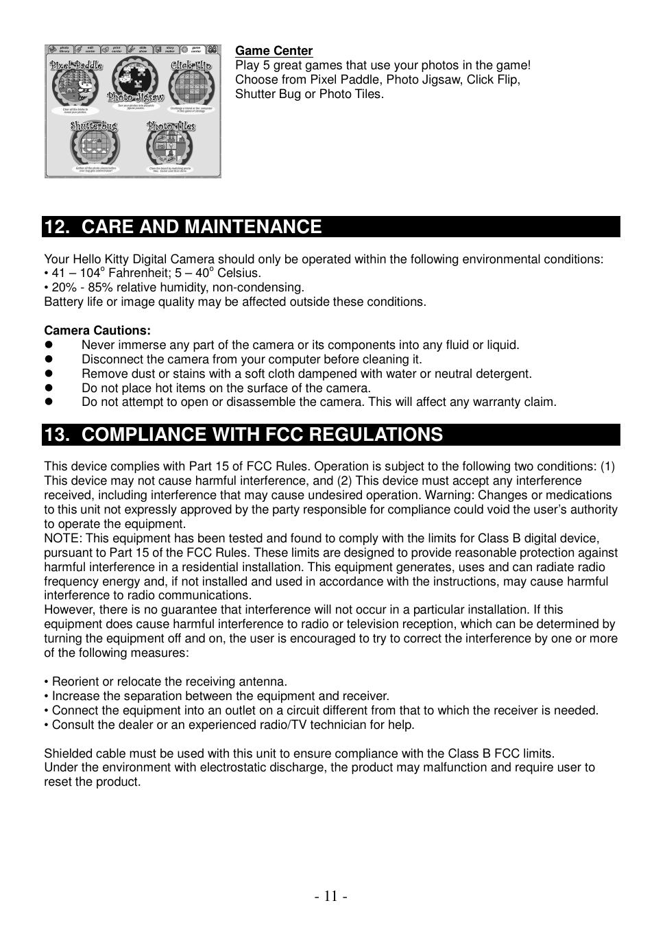 Care and maintenance, Compliance with fcc regulations | Spectra KT7002 User Manual | Page 12 / 14